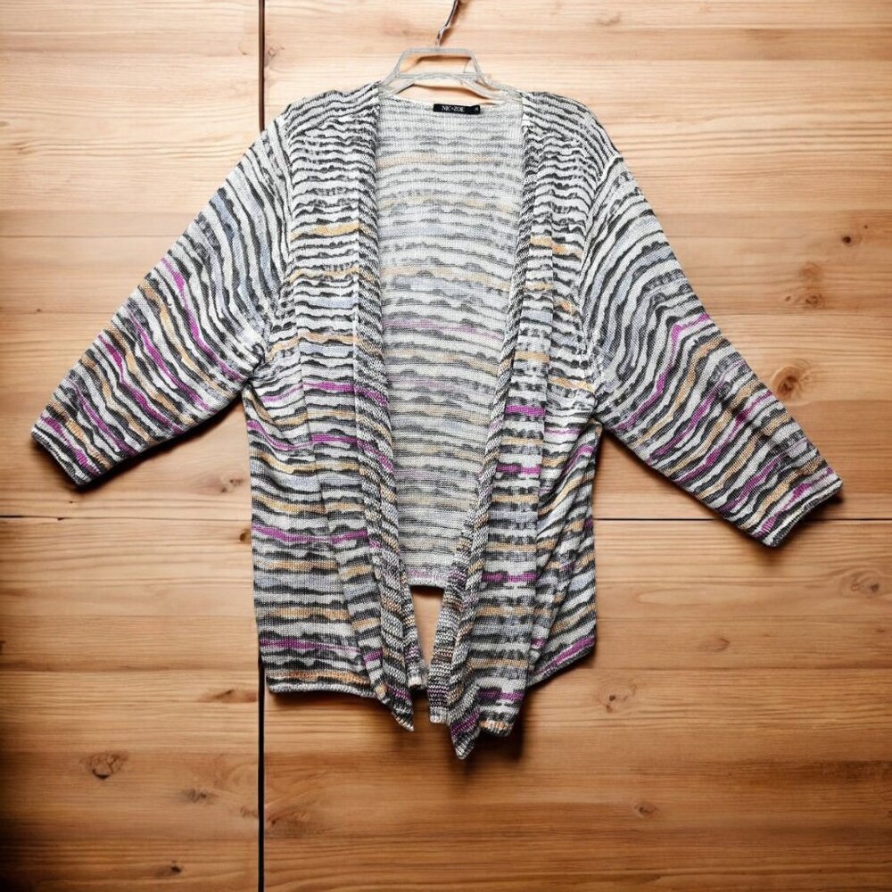 Nic+Zoe Womens Striped Open stylish Cardigan 3X Linen & Viscose Blend Multicolor